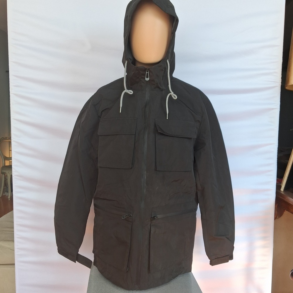 Noize Mens Black Hooded Utility Jacket Small Full Zip Water Resistant Pockets
